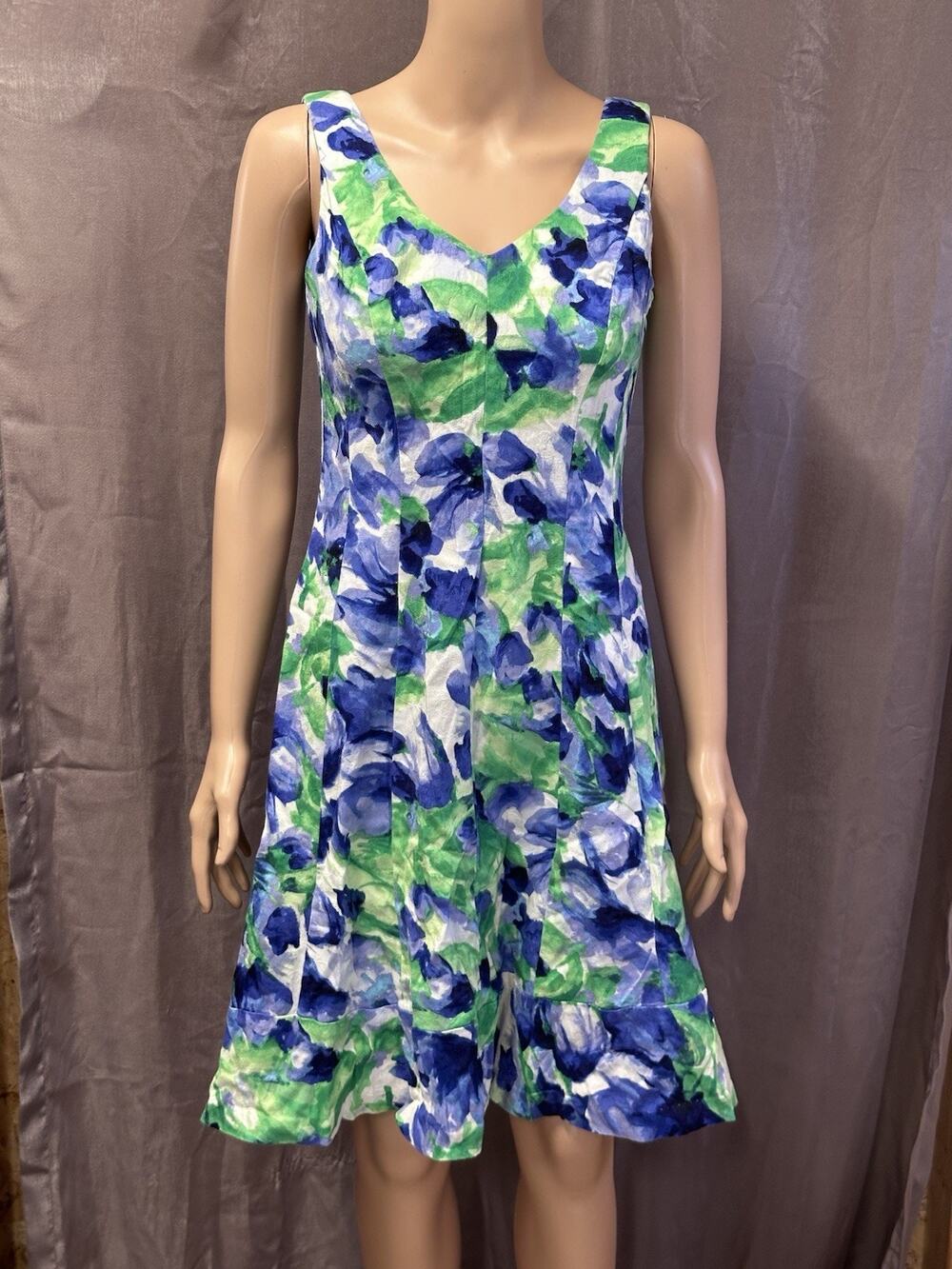 Lauren Ralph Lauren 98% cotton Green Blue floral sleeveless Dress Resort 6
